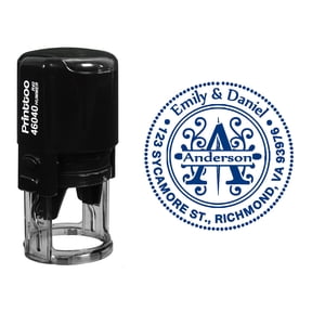 Printtoo Custom Return Address Round Self Inking Rubber Stamp Personalized Monogram Stamper-Blue