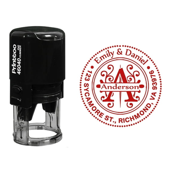 Printtoo Custom Return Address Round Self Inking Rubber Stamp Personalized Monogram Stamper-Red