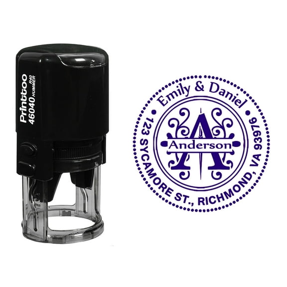 Printtoo Custom Return Address Round Self Inking Rubber Stamp Personalized Monogram Stamper-Violet