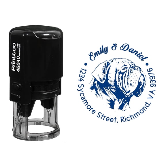 Printtoo Custom Round Bulldog Illustration Return Address Rubber Stamp Personalized Self Inking Gift Idea-Blue
