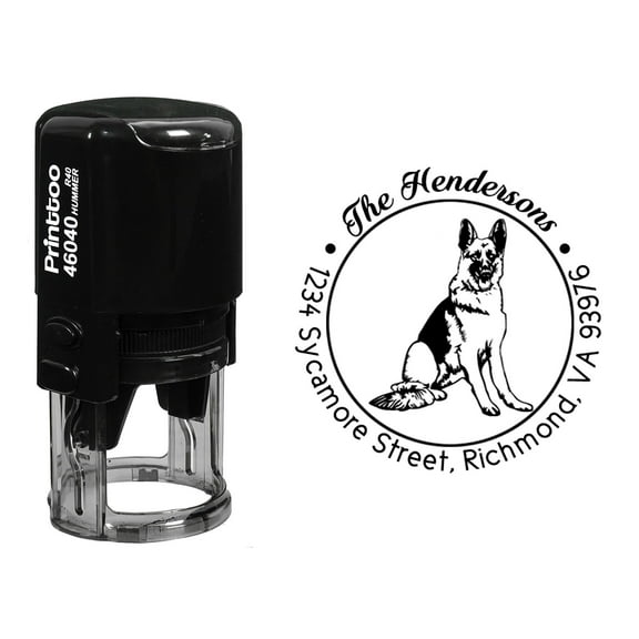Printtoo Custom Round German Shepherd Dog Address Rubber Stamp Personalized Self Inking Gift Idea-Black