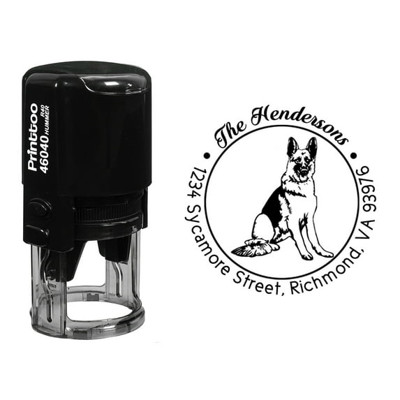 Printtoo Custom Round German Shepherd Dog Address Rubber Stamp Personalized Self Inking Gift Idea-Black