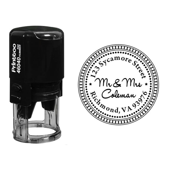 Printtoo Custom Round Mr Mrs Family Name Personalized Address Return Self Inking Rubber Stamp-Black