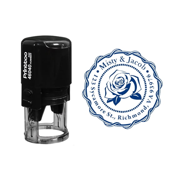 Printtoo Custom Round Rose Monogram Address Return Personalized Self Inking Rubber Stamp Gift Idea-Blue