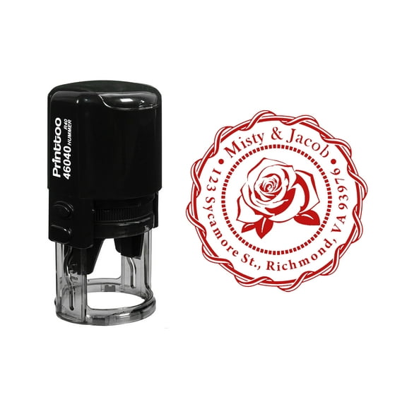Printtoo Custom Round Rose Monogram Address Return Personalized Self Inking Rubber Stamp Gift Idea-Red