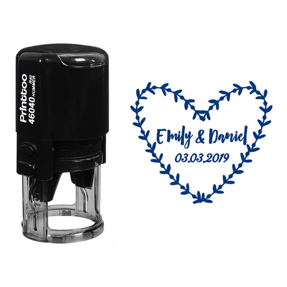 Printtoo Custom Round Wedding Invitation Heart Wreath Save The Date Self Inking Rubber Stamp Gift Idea-Blue