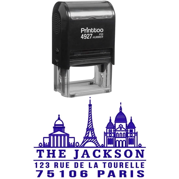 Printtoo Custom Self Inking Address With Paris Tourist Places Personalized Rubber Stamp-Violet