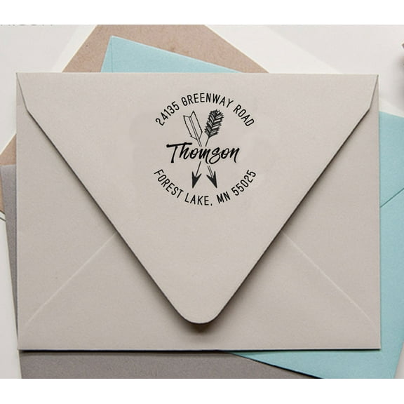 Printtoo Custom Wedding Favor Stamp Self Inking Stamp Round Arrow Address Rustic Rubber Stamp