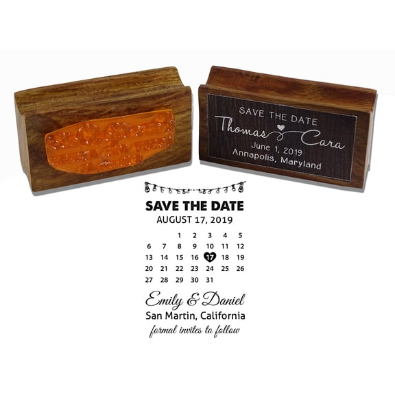 Printtoo Custom Wedding Invitation Save The Date Calendar Heart Shape Wood Mounted Rubber Stamp