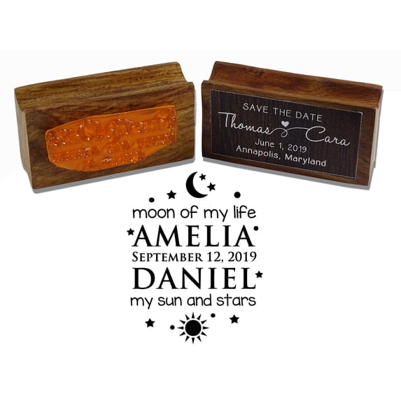 Printtoo Custom With Moon Star And Sun Wedding Invitation Wood Mounted Personalized Rubber Stamp