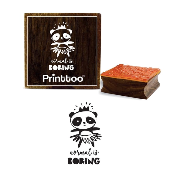 Printtoo Dancing Panda & Normal Is Boring Word Design Square Wooden Rubber Stamp-2 x 2 Inches
