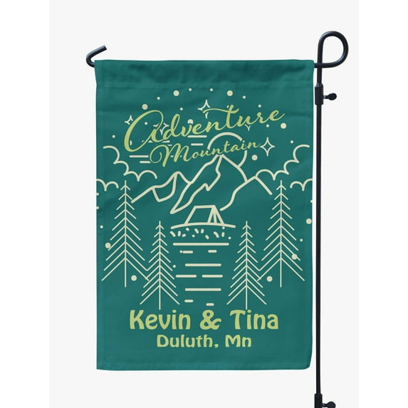 Printtoo Dark Teal Green Adventure Mountain Campsite 12.5x18 Inches Double SidedFlagsDouble Sided CampFlagCampsiteFlagPersonalized Camping Flags