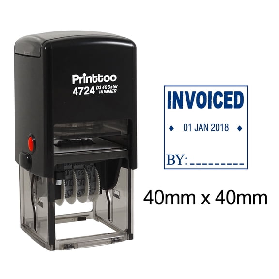 Printtoo Dater Stamp Self Inking With Arial Font Invoiced By Text Office Stationery Date Rubber Stamp-Blue