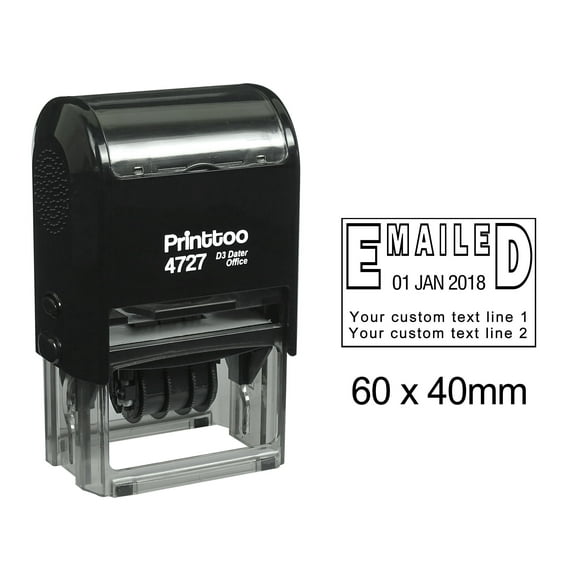 Printtoo Dater Stamp Self Inking With Emailed & Custom Text Line Office Stationery Date Rubber Stamp-Black