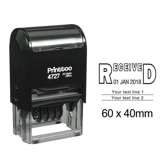 Printtoo Dater Stamp Self Inking With Received & Custom Text Line Office Stationery Date Rubber Stamp-Black