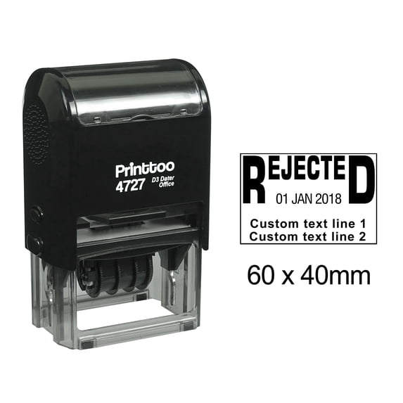 Printtoo Dater Stamp Self Inking With Rejected & Custom Text Line Office Stationery Date Rubber Stamp-Black