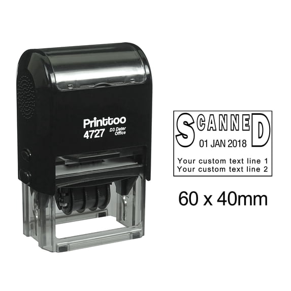 Printtoo Dater Stamp Self Inking With Scanned & Custom Text Line Office Stationery Date Rubber Stamp-Black