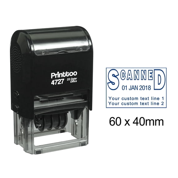 Printtoo Dater Stamp Self Inking With Scanned & Custom Text Line Office Stationery Date Rubber Stamp-Blue