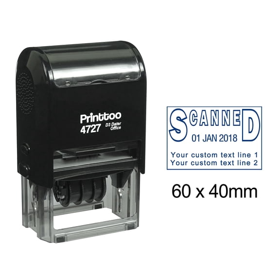 Printtoo Dater Stamp Self Inking With Scanned & Custom Text Line Office Stationery Date Rubber Stamp-Blue