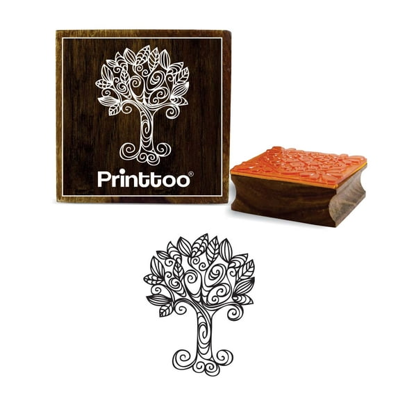 Printtoo Designer Tree Pattern Craft Textile Square Wooden Rubber Stamp Scrap-booking-5 x 5 Inches