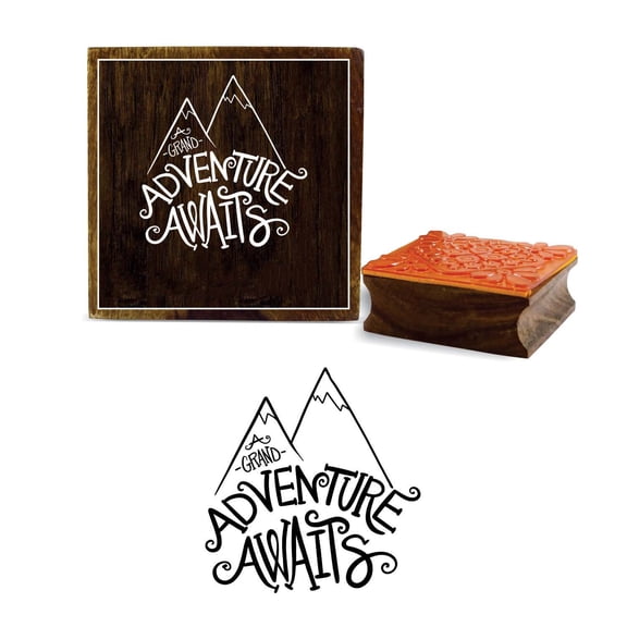 Printtoo Diary Card A Grand Adventure Awaits Text Design Wooden Rubber Stamp-4 x 4 Inches