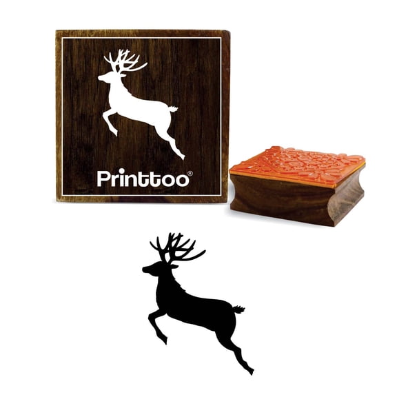 Printtoo Diary Card Brown Reindeer Design Square Wooden Rubber Stamp Print Block-5 x 5 Inches