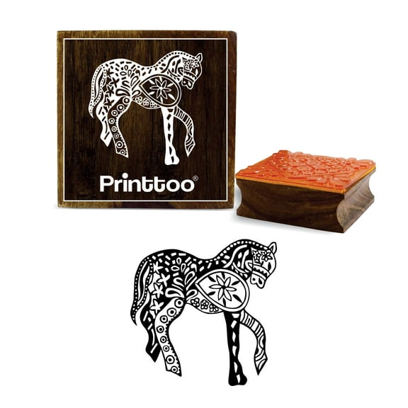Printtoo Diary Card Horse Design Square Block Scarp-Booking Wooden Rubber Stamp-5 x 5 Inches