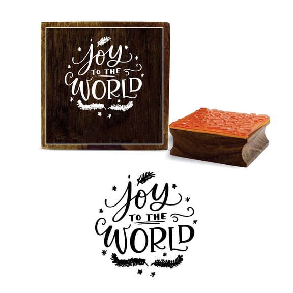 Printtoo Diary Card Joy To The World Word Design Brown Wooden Rubber Stamp Block-5 x 5 Inches