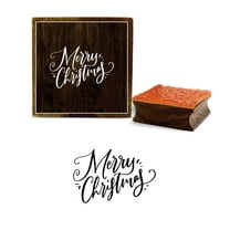 Printtoo Diary Card Print Merry Christmas Word Design Brown Wooden Rubber Stamp-4 x 4 Inches