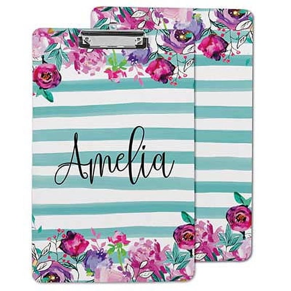 Printtoo Dry Erase Personalized Decorative Clipboard for Office School Hardboard Letter Size Printed Paperboard With Free Marker & Eraser,Floral-9x15 Inches