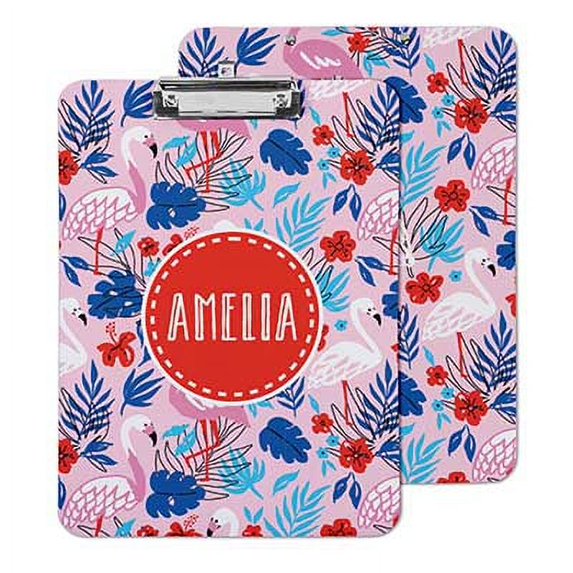 Printtoo Dry Erase Personalized Decorative Clipboard for Office School Hardboard Letter Size Printed Paperboard With Free Marker & Eraser,Flamingo-9x12.5 Inches