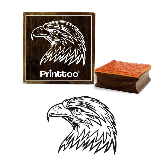 Printtoo Eagle Face Pattern Square Brown Wooden Rubber Stamp Card Making Stamps-5 x 5 Inches