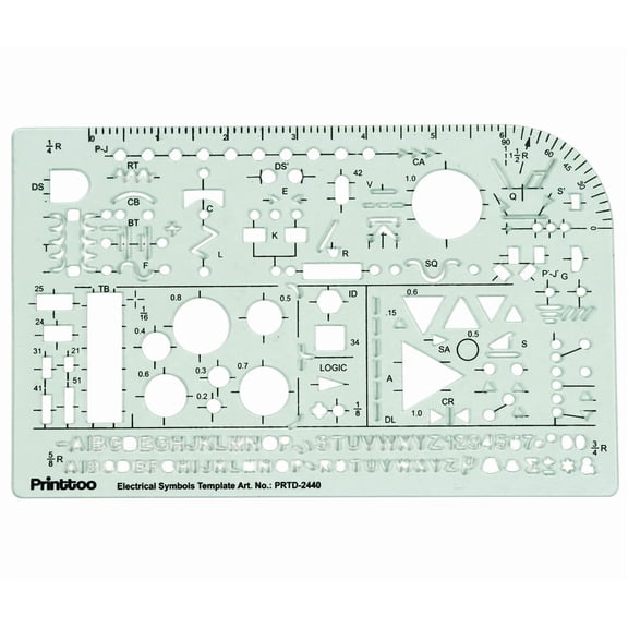 Printtoo Electrical Symbols Template Ruler for Circuit Drafting and Schematic Design, Transparent Engineering Stencil with Logic Signs, Suitable for students, electronics learners, engineers