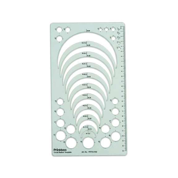 Printtoo Ellipse Geometric Template Ruler, 2mm Transparent Green Acrylic Drafting Stencil with Multiple Ellipse, Circle & Arc Shapes, Measurement Scale for Geometry, Engineering Drawing & Art Craft