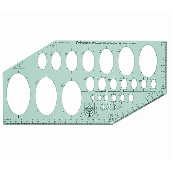 Printtoo Ellipse Template Ruler of thickness 2mm, Geometric Drawing Design Stencil for Architecture, Engineering, Drafting & Technical Sketching, Transparent Measuring Tool