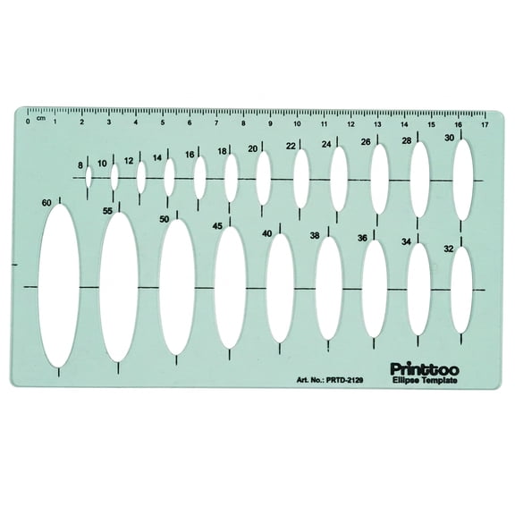 Printtoo Ellipse Template Stencil Ruler, 2mm Thick Transparent Green Acrylic Drawing Tool with Multiple Ellipse Sizes & Center Lines, Precision Geometry Ruler for Engineering, Drafting, Art & Design