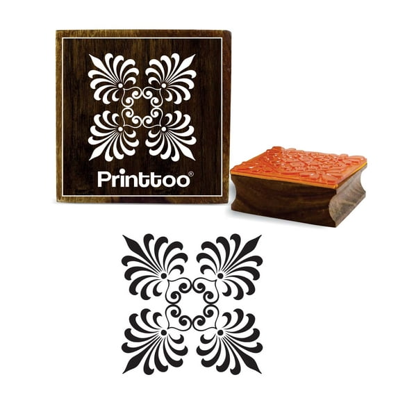Printtoo Floral Damask Pattern Square Wooden Rubber Stamp Scrap-booking Block-3 x 3 Inches