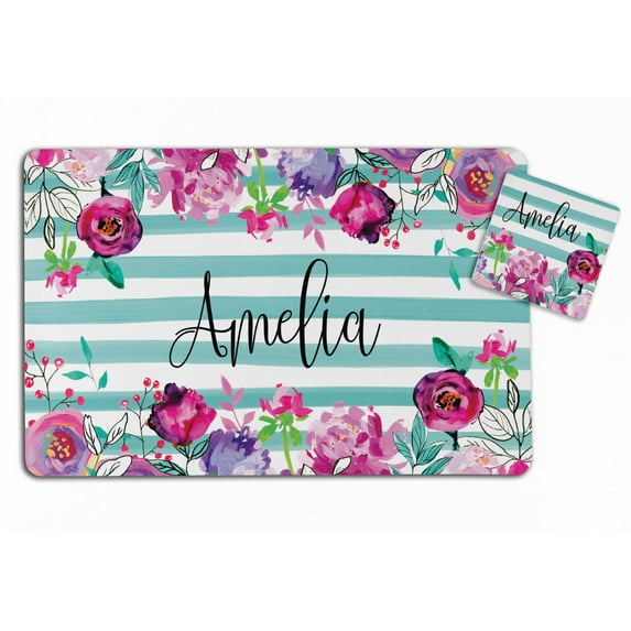 Printtoo Floral Print Personaized Gift For Kids Placemat & Coaster Set For Girls,Boys Gift,Christmas Gift-11x17 Inch