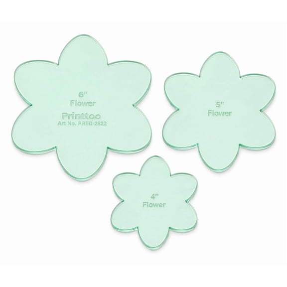 Printtoo Floral Quilt Applique Templates for Sewing Crafts, 3 Pcs 4 5 6 Inch 2 mm Acrylic Flower Shape Rulers for Patchwork Blocks Fabric Cutting DIY Quilting Textile Pattern Making