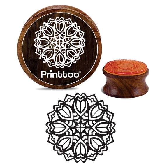 Printtoo Floral Round Mandala Pattern Card Making Wooden Rubber Stamp Craft Textile Stamps-5 Inch