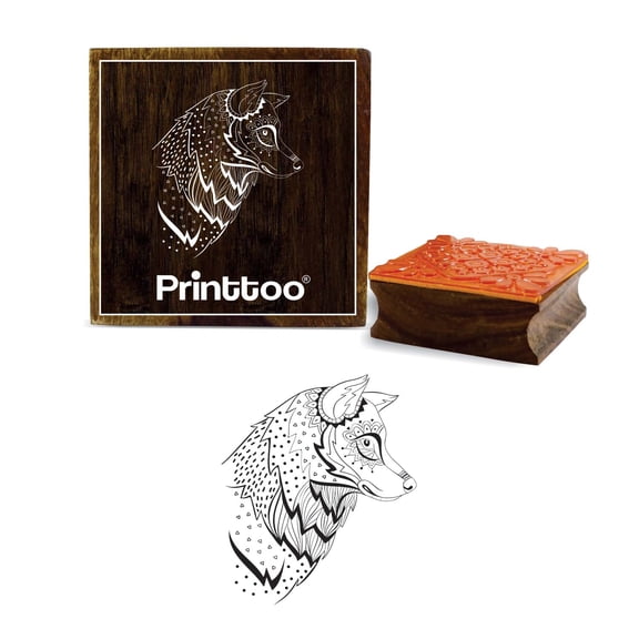 Printtoo Fox Face Pattern Square Wooden Rubber Stamp Scrap-booking Craft Textile-2 x 2 Inches