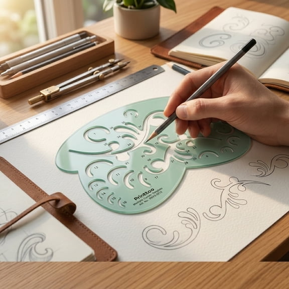 Printtoo French Curve Template Ruler Multiple Curves Drawing Stencil, 2mm Thick Transparent Green Acrylic Drafting Tool for Fashion Design, Sewing, Quilting, Pattern Making, Art & Design