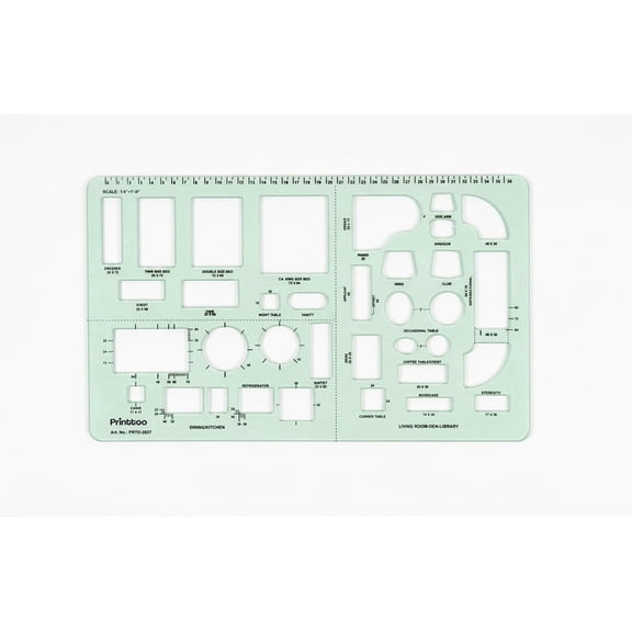 Printtoo Furniture Layout Stencil, 2mm Acrylic Reusable Interior Design Template with Bed, Sofa, Table, Kitchen & Living Room Symbols for Architecture Floor Plans, Drafting and Home Planning