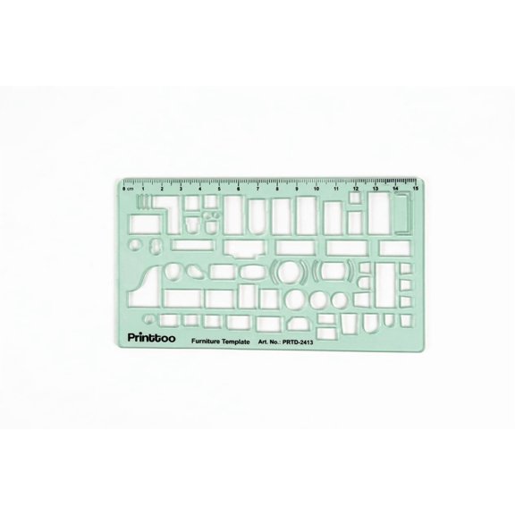 Printtoo Furniture Template Stencil, 2mm Thick Clear Green Acrylic Interior Design Ruler, Furniture Layout Cutouts with Measurements, Drafting Tool for Architects & Designers