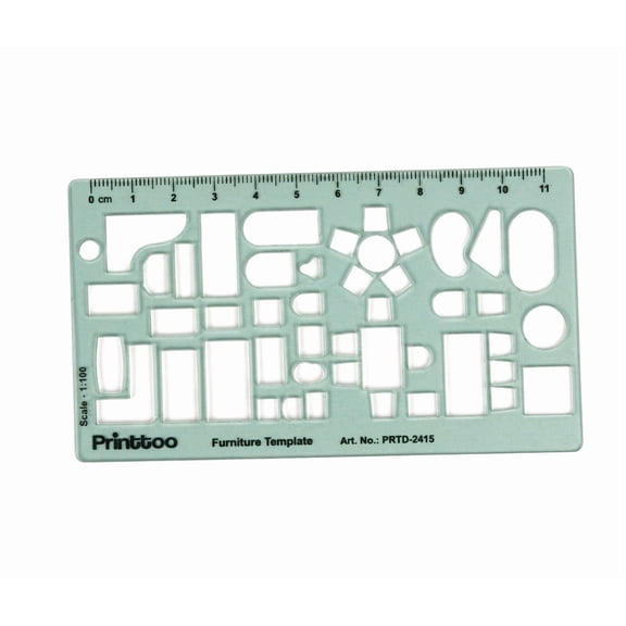 Printtoo Furniture Template Stencil for House Plan Drawing, Interior Layout and Room Planning, Scale 1:100 Transparent Drafting Ruler with Bed, Table, Sofa and Bath Symbols for Architects