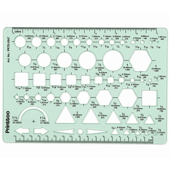 Printtoo Geometric Drafting Template, 2mm Acrylic Reusable Shape Stencil with Circles, Squares, Hexagons, Triangles & Rulers for Technical Drawing, Geometry, School Projects, Art and Craft