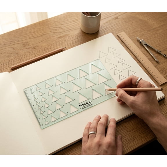 Printtoo Geometric Triangle Template Ruler, 2mm Transparent Green Acrylic Geometric Drawing Stencil, Reusable Drafting Template with Multiple Triangle Shapes for Students, Artists, Engineers
