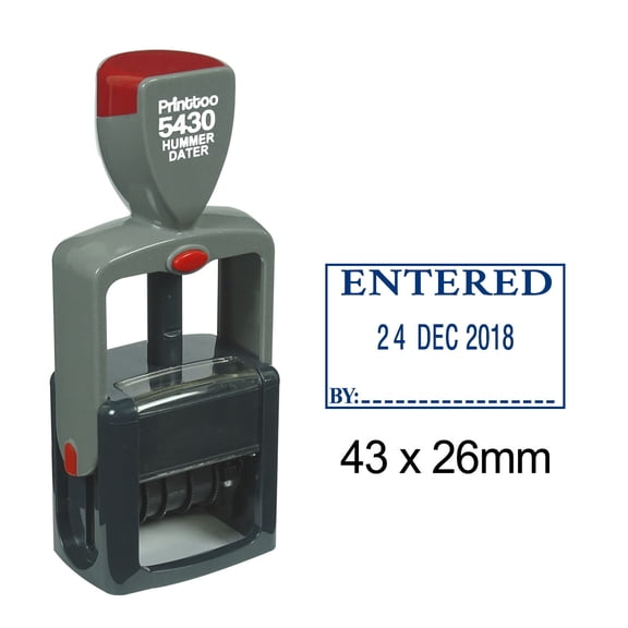 Printtoo Heavy Duty Dater Stamp With Entered By Text Self Inking Office Stationery Date Rubber Stamp-Blue