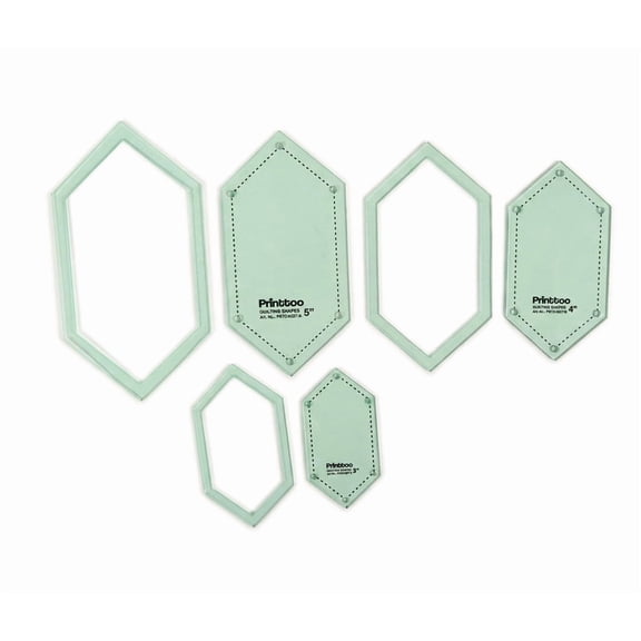 Printtoo Hexagon Quilting Template Set, 2mm Acrylic Reusable 3", 4" & 5" Shape Guides with Laser Cut Markings for Sewing, Patchwork, Fabric Cutting, Applique and DIY Craft Projects