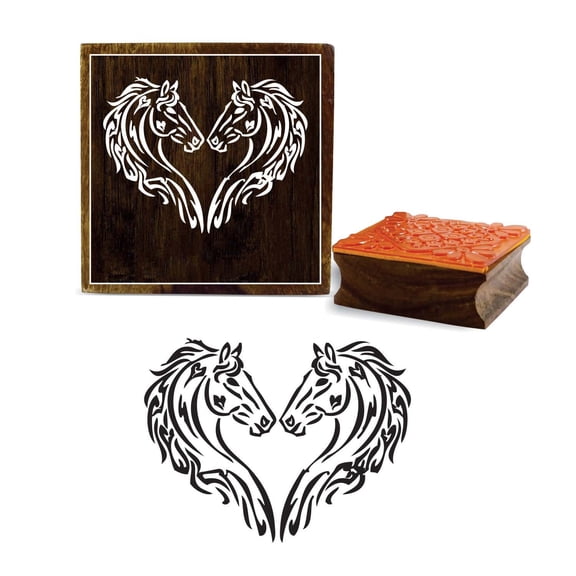 Printtoo Horse Head Pattern Square Brown Wooden Rubber Stamp Scrap-booking-4 x 4 Inches